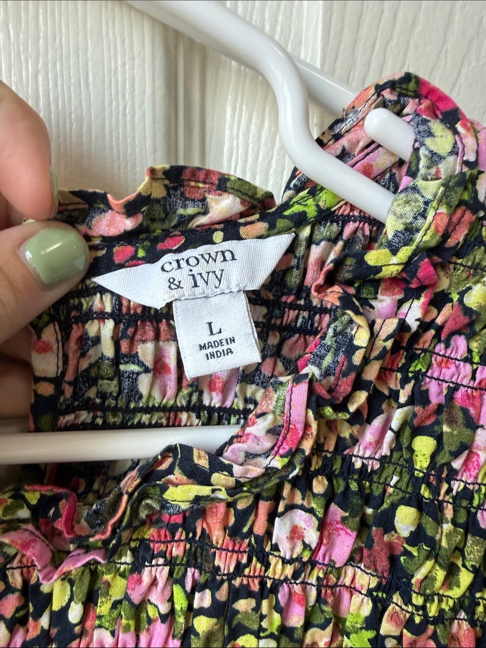 Smocked Floral Midi Dress in Pink & Green - Picture 2 of 3
